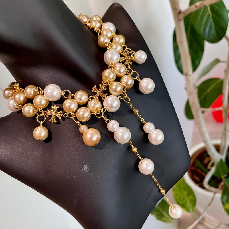 

Жемчужное ожерелье с кисточками в стиле Хепберн, Винтажная цепочка для свитера с бусинами и крестом для женщин