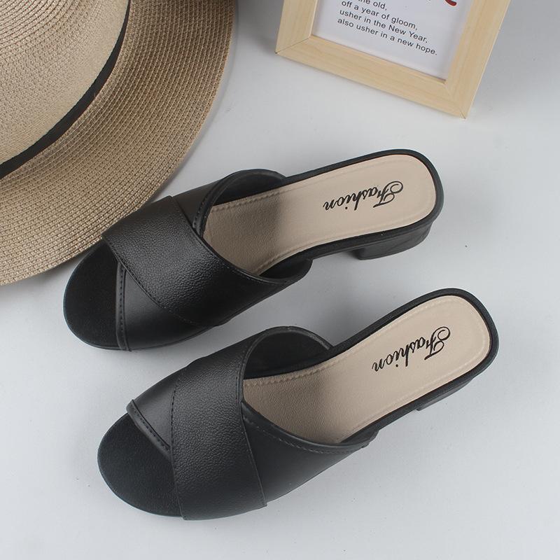 

Женские летние шлепанцы Heli Shark, новые повседневные однотонные сандалии на толстом каблуке, пляжная мода, крутые шлепанцы на перемычке 40-41