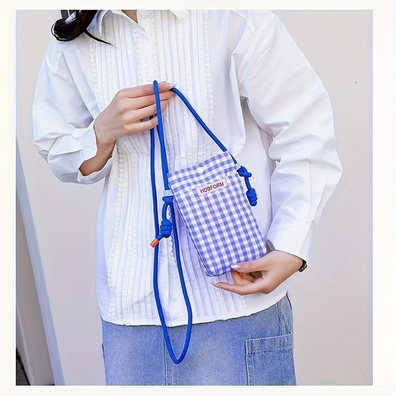 

Versatile Contrasting Checkered Phone Bag with Drawstring Shoulder Strap, Crossbody, Ultra Lightweight Mini Small Square Bag синій