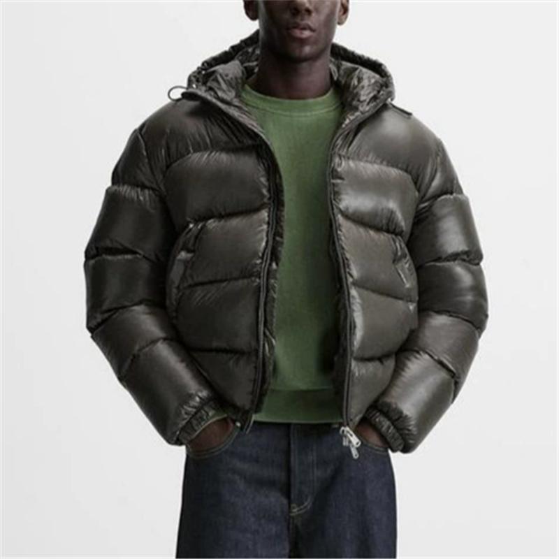 Autumn Winter Men's Fashion Simple Cotton-Padded Coats Casual Zipper Hooded Down Cotton Jackets Solid Cold-Proof Warm Parkas