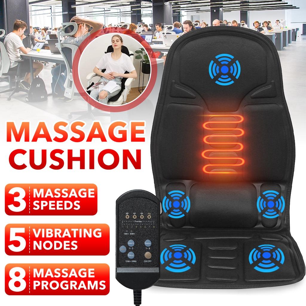 12W Chair Cushion Car Home Heating Vibrator Car Seat Chair Massager Office Lumbar Neck Mattress Pain Relief Electric Back Massager AC 110-230V