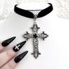 Vintage Gothic Large Cross Pendant Black Velvet Choker Necklaces for Women Ornate Grunge Jewelry Goth Necklace Gift