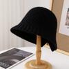 French Style Round Top Knit Bucket Hat - Women'S Winter Fisherman Cap With Hollow-Out Design, Warm Rolled-Edge Outdoor Headwear