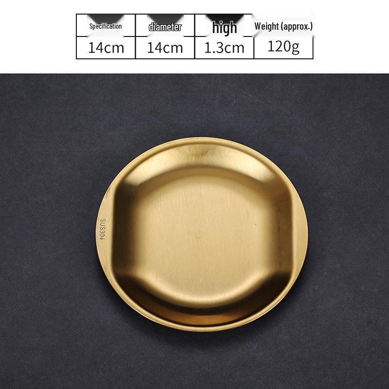 Korean Style Golden Round Plate - Shallow Plate for Snacks, Western Food, Steak, BBQ, and Desserts.