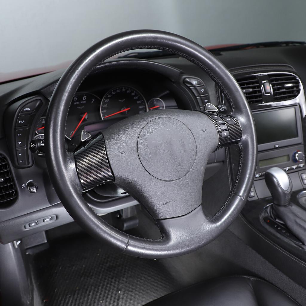 Carbon fiber ABS Interior Steering Wheel Button Trim Cover For Corvette C6 06-11