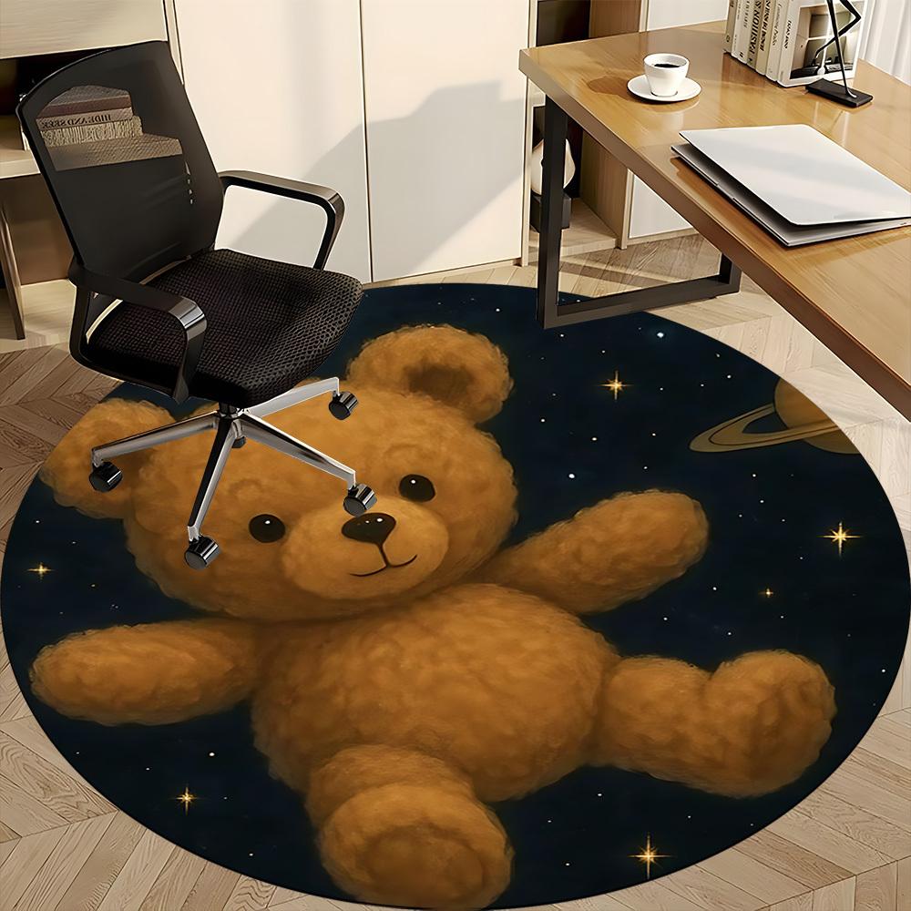 1PC Teddy Space Office Round Area Rug, Mat Suitable ForOffice, Under Office Chairs Bedroom Living Room Home Decor, Room Deco