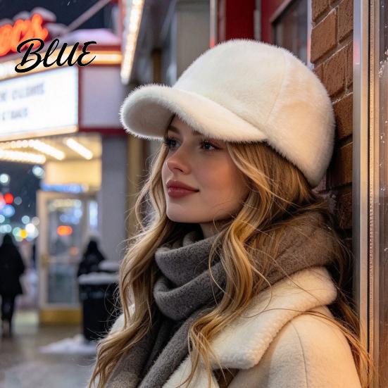 Warm Plush Hat for Women Faux Mink Baseball Cap Winter with Brim Accessory Soft Thickened Peaked Cap Autumn And Cold Weather Stylish Brimmed Outdoor