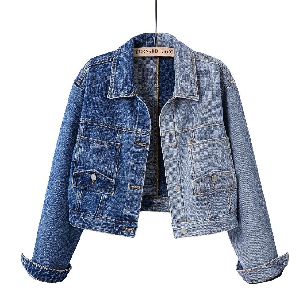 Spring/Summer New Style Fashion Women's Unique Colorful Long-Sleeved Short-Sleeved Denim Jacket with Reversed Pockets and Patched Design