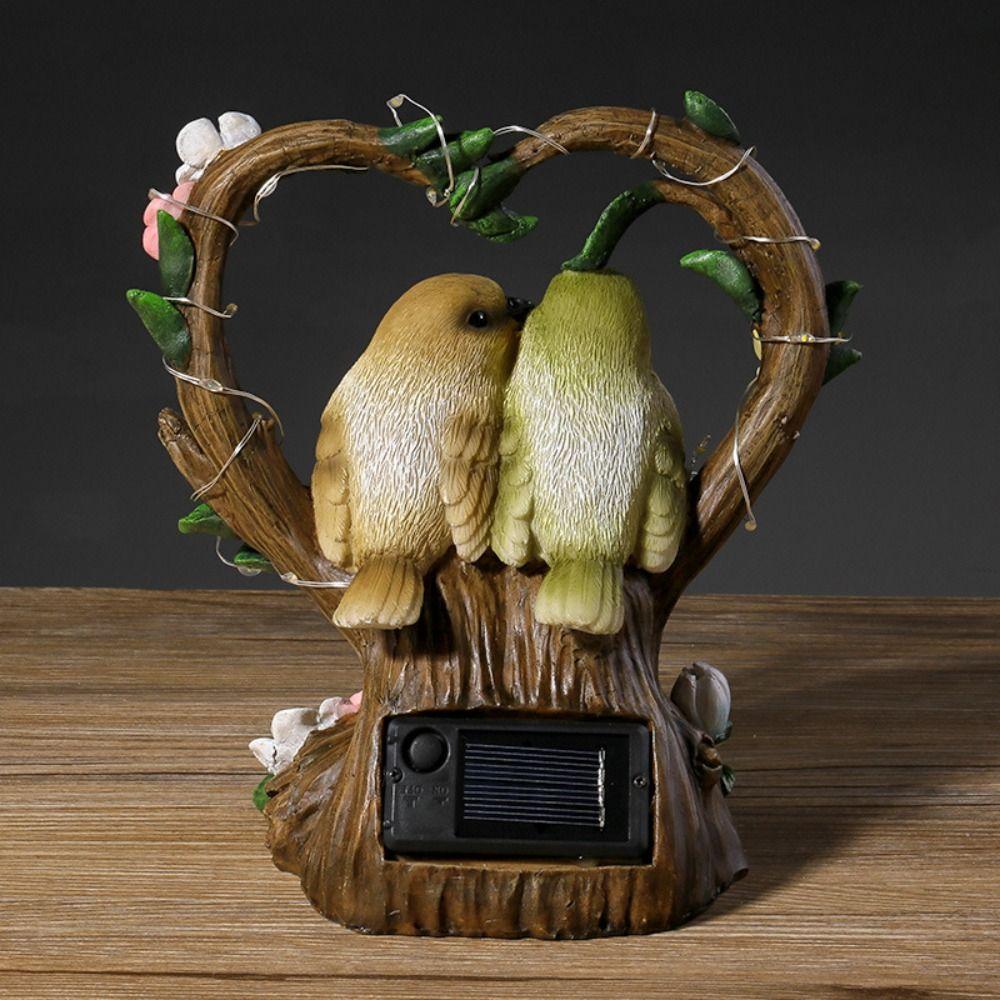 Crafts Resin Couple Bird Ornament Cute Waterproof LED Garden Statues Sculptures Creative Simulated Lawn Lamp Outdoor