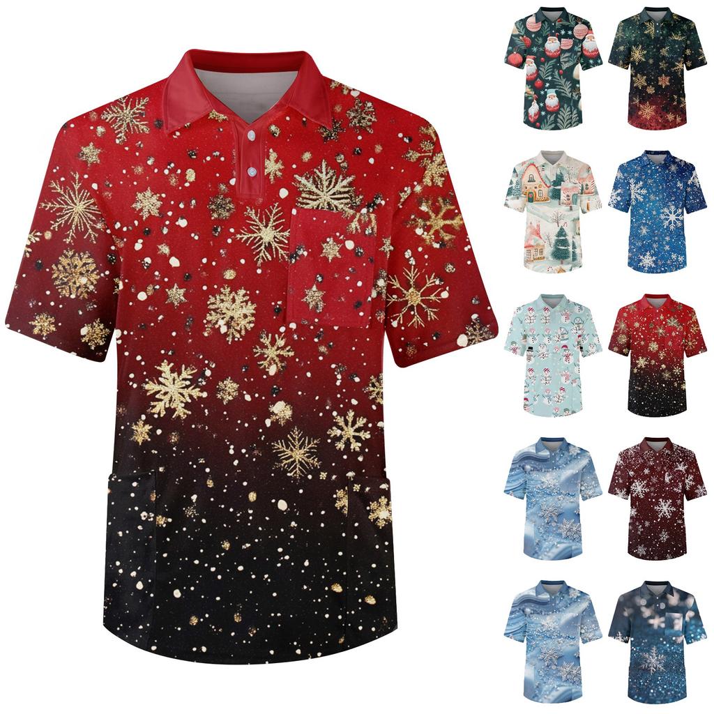 Men's Short Sleeve Button Lapel Solid Color Chest Pocket Dry-nurse Top