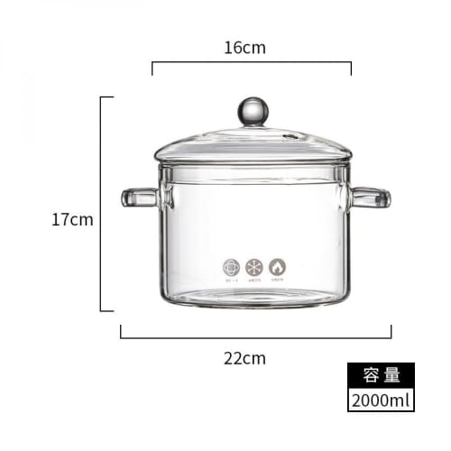 AZIEBAY Cook Pot, Glass with Handle, 14/16cm, Compatible with Open Flame, Electric Ceramic Oven, and Microwave, with Lid, Multifunctional, Non-Stick,