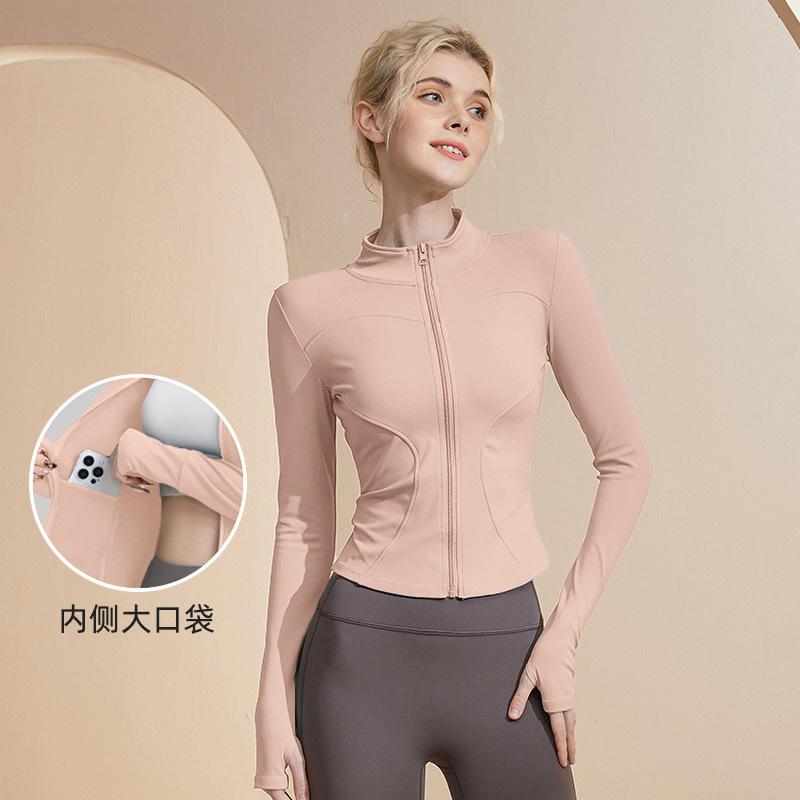 Yoga clothes women's tight tshirt sports long sleeves running training pilates standup neck zipper fitness clothes jacket spring
