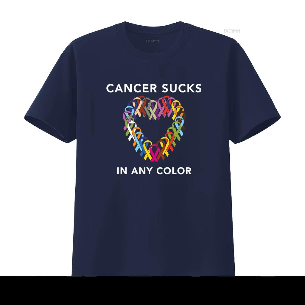 Mens Cancer Sucks Awareness T Shirt with Multicolor Ribbon Design for Breast Prostate Lung Skin Colon Causes vintage Washed