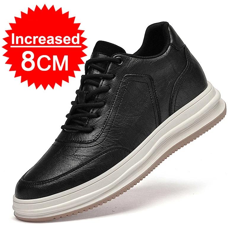 Man Sneakers Height Increase Shoes For Men Insoles 8cm Elevator Shoes Casual Genuine Leather Sports Heightening Shoes Tall Shoes