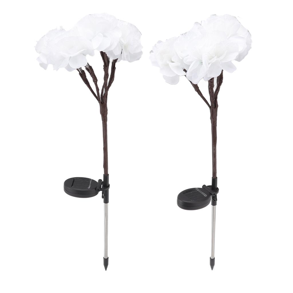 2pcs Camellia Lights Solar Waterproof Outdoor Decorative Fairy Flower Lights for Garden White