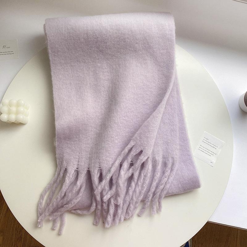 

Soft Fluffy Solid Color Winter Scarf Women s Thickened Fleece-Like Cashmere Shawl Korean Style Warm Versatile Neck Warmer