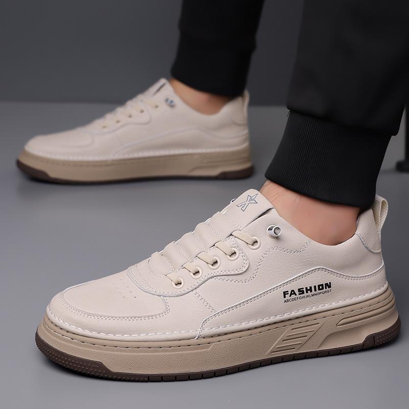 Autumn New Beanie Shoes, Men's Shoes, Soft Sole Trend, Versatile, Daily Business Casual Leather Shoes, Bean Board Shoes, White Shoes
