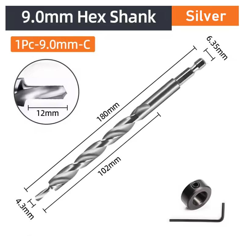 HSS Inclined Hole Drill Hex Twist Step Drill Bit Kreg Pocket Hole Drill Jig Guide 9/9.5mm With Stop Collar for Woodworking