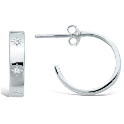 [R1724] - Silver Hoop Earrings 'Une Etoile Est Née' Silver White (rhodium) - 15x4mm