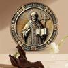 Vintage Saint Benedict Metal Wall Art Round Aluminum Sign Home Bar Office Decor