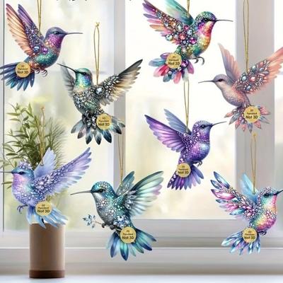 Kolibri Weihnachtsornamente 2D Acryl Fliegender Vogel Hängeanhänger für Weihnachtsbaum Tür Fenster Heimdeko
