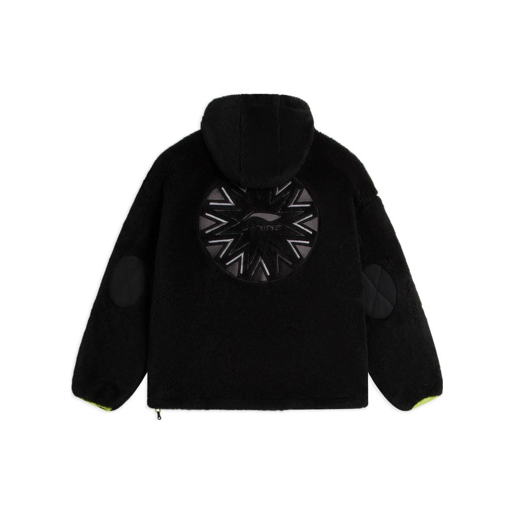 Li Ning China Series Hidden Zipper Hooded Cotton Jacket With Back Print Men Jackets Black AFDSB33-2