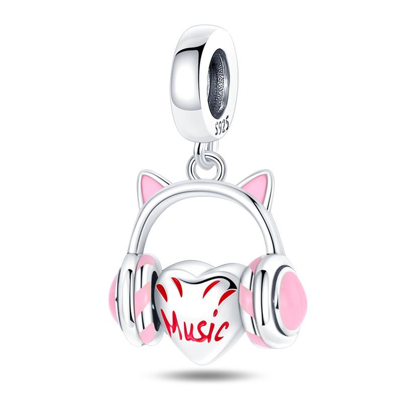 Copper Cute Cat Claw Pink Charm Beads For 3Mm Original Bracelet Diy Fine Jewelry Making