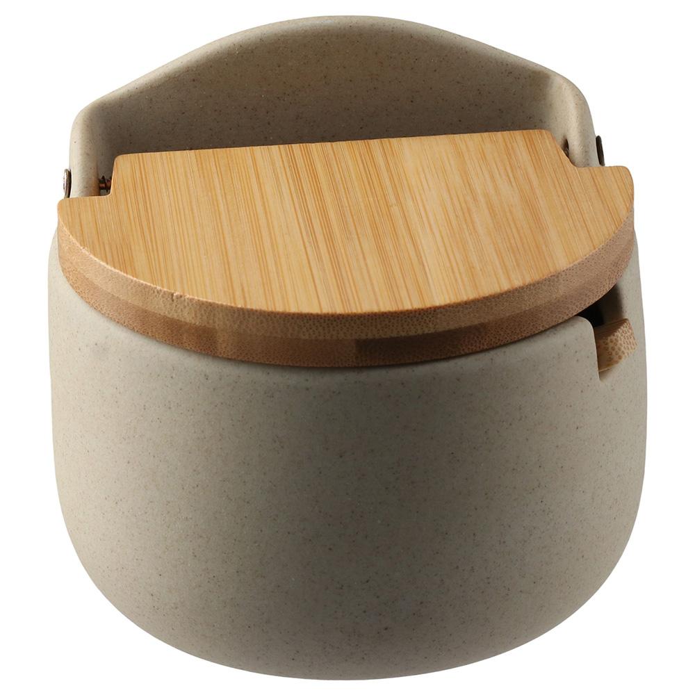 

Wood Lid Seasoning Pot Ceramic Spice Jar Simple Seasoning Storage Pot Kitchen