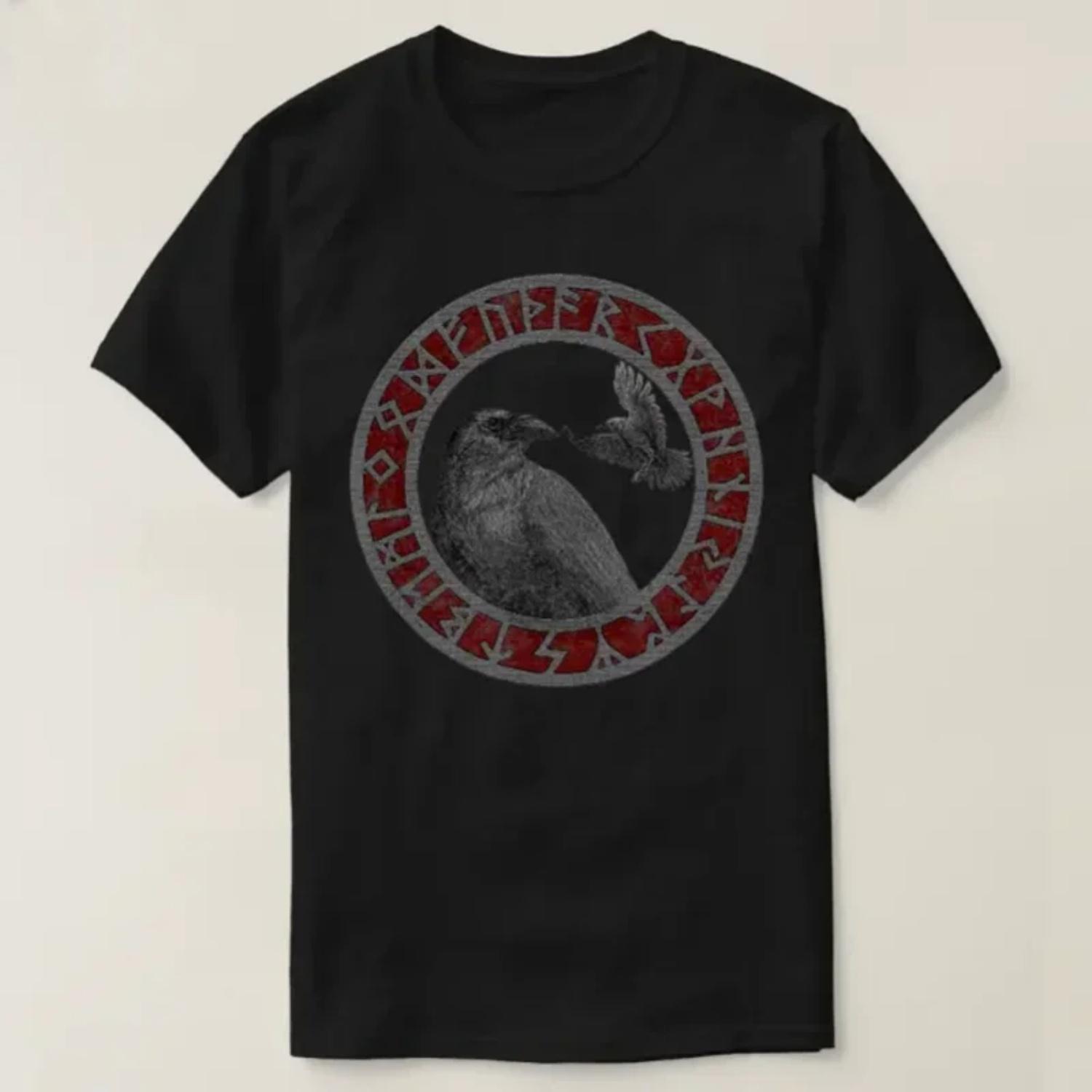 

Norse Mythology Compass Vegvisir Rune Odin Ravens T Shirt New 100% Cotton Short Sleeve O-Neck T-shirt Casual Mens Top XXXXXL чорний