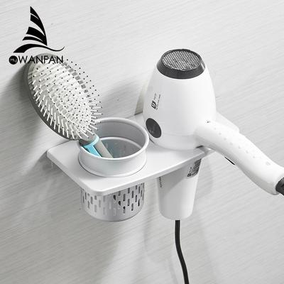 White Hair Dryer Holder With Cup Households Rack Hair Blow Dryer Shelf Metal Wall Mount Bathroom Accessories Hair Dryer Rack