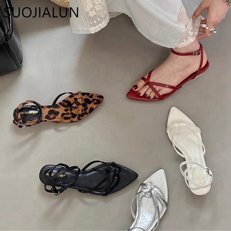 Fashion SUOJIALUN 2025 Summer New Brand Women Sandal Fashion Narrow Band Ladies Elegant Gladiator Shoes Square Low Heel Slides Shoes
