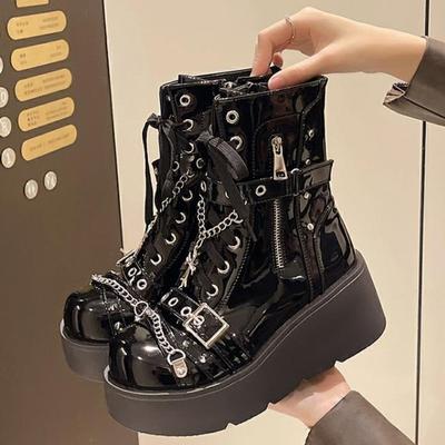 Mode 6,5 cm Nya Stövlar för Kvinnor Mode Hot Sale Punk Goth Plattformsklackar Kil Höst Damstövlar Casual Goth Punk Damskor