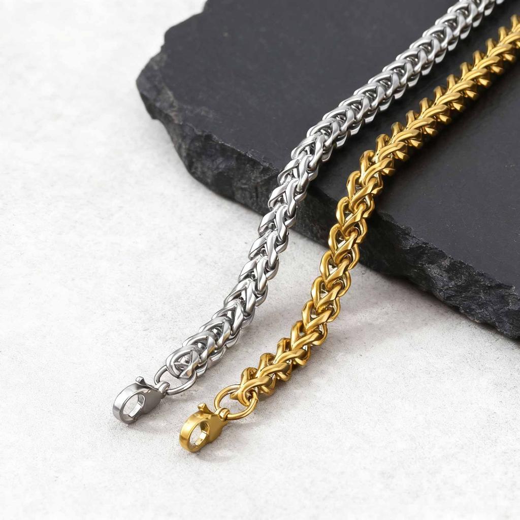 Bali Foxtail Chain Bracelet for Men,God Color Single Franco Link Chain Bracelets,Classic Chain Jewelry Gift