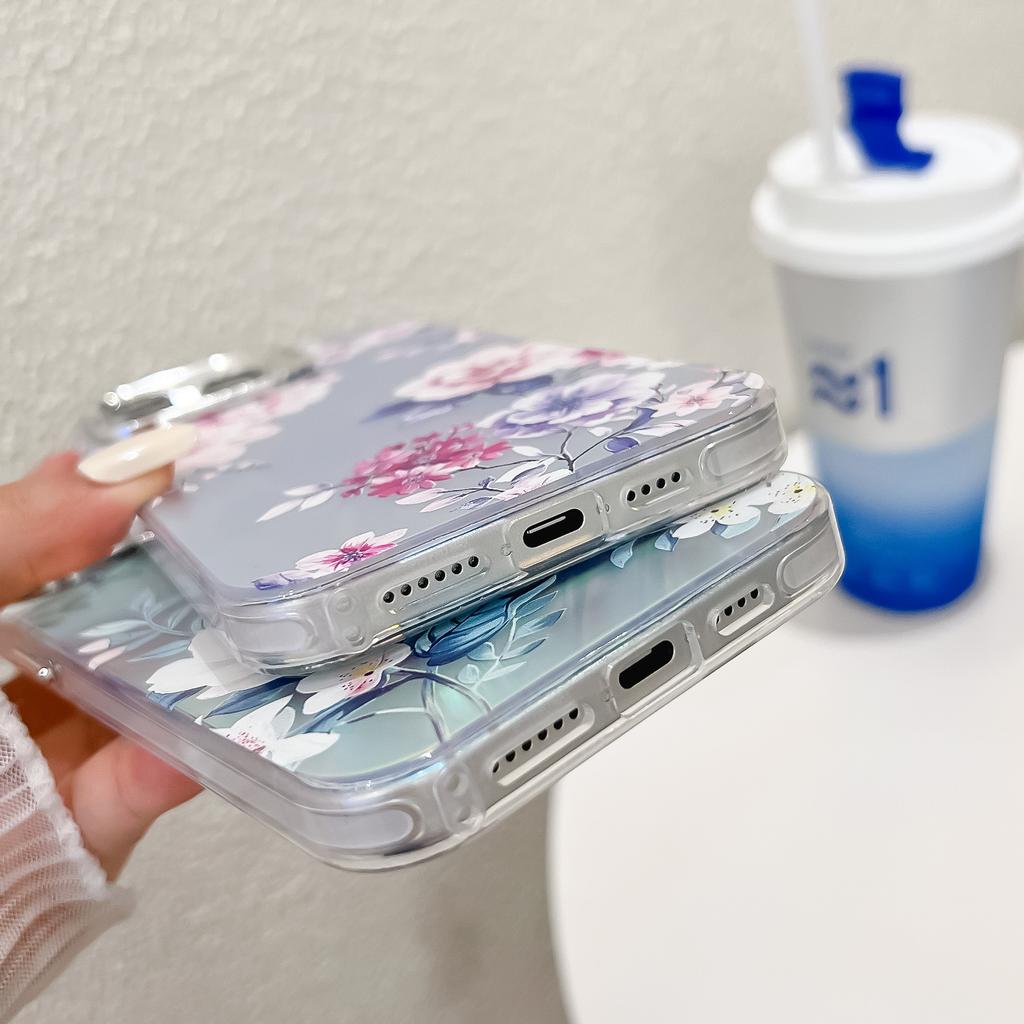 For iPhone 13 Pro Case Flower Pattern Laser Texture Electroplated Anti-scratch Phone Cover