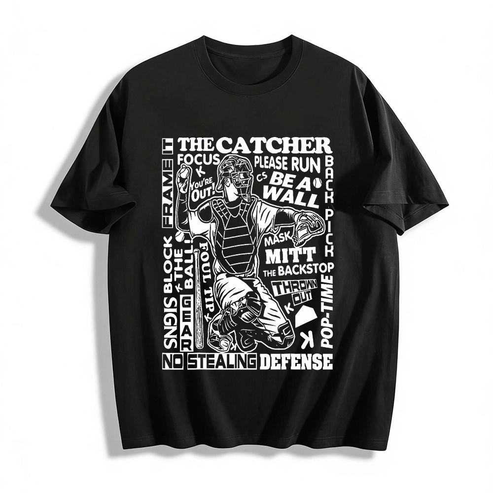 

Baseball Catcher Graphic Tee For Baseball Fans Casual Top Pure cotton T-shirt XXS
