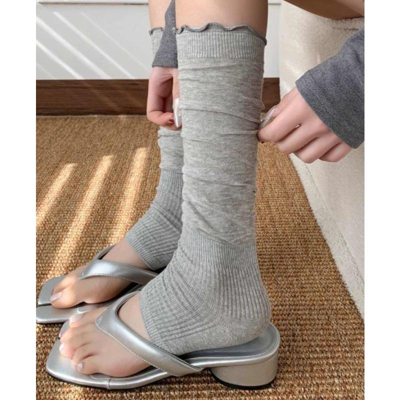 Spring and Summer Pile Pile Socks with Wooden Ear Cuffs, Long Stockings, Breathable, Suitable for Walking, Slimming, Versatile, Calf Socks