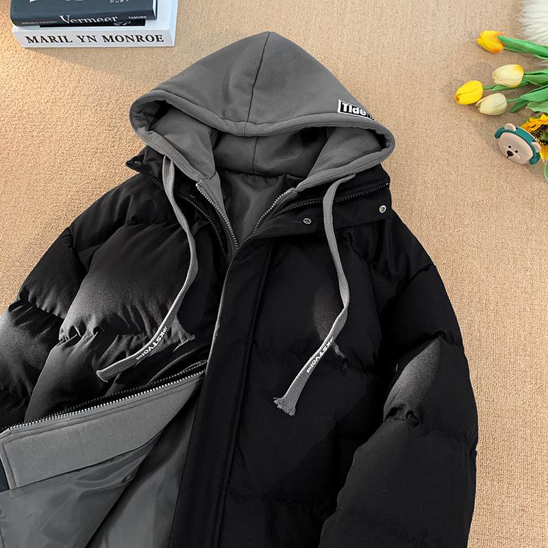 Gefälschte zweiteilige gesteppte Jacke Herren 2025 Teen-Trend gesteppte Jacke Winter verdickt warm Kapuzen-Steppjacke