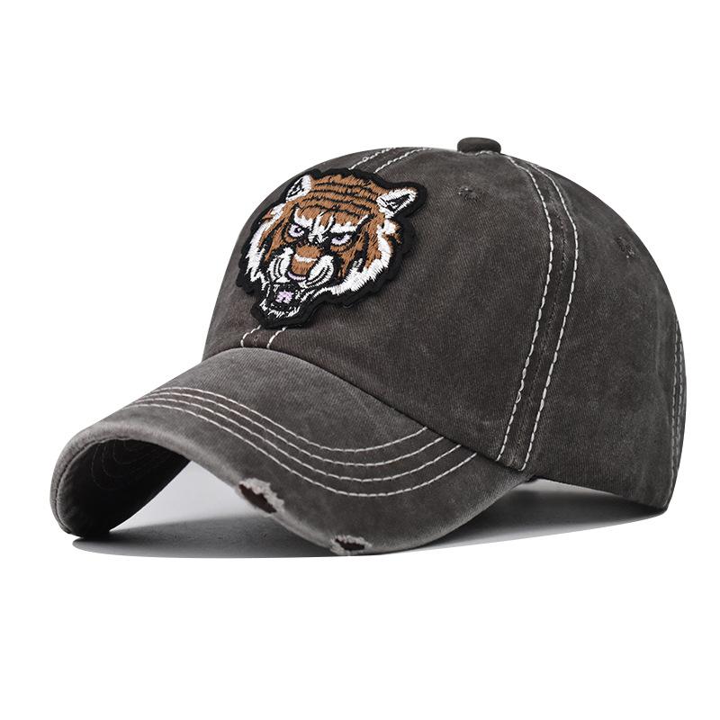 Tiger head embroidered sun hat women's baseball hat old pure cotton washed men's outdoor leisure European and American cap