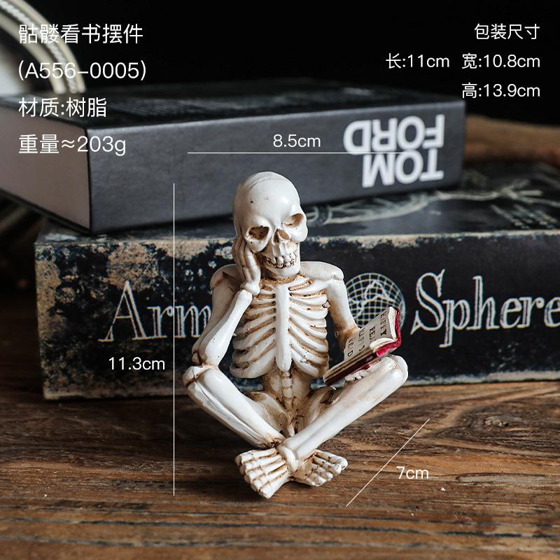 

Creative Skeleton Reader Statue Resin Home Decoration Reading Skull Figurines Gothic Halloween Party Home Accessories