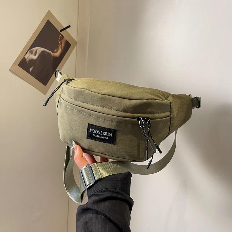 Versatile Canvas Crossbody Bag  Monochromatic  Casual Chest Bag  Waist with Zipper  Soft  Multifunctional  Fashionable  New Product