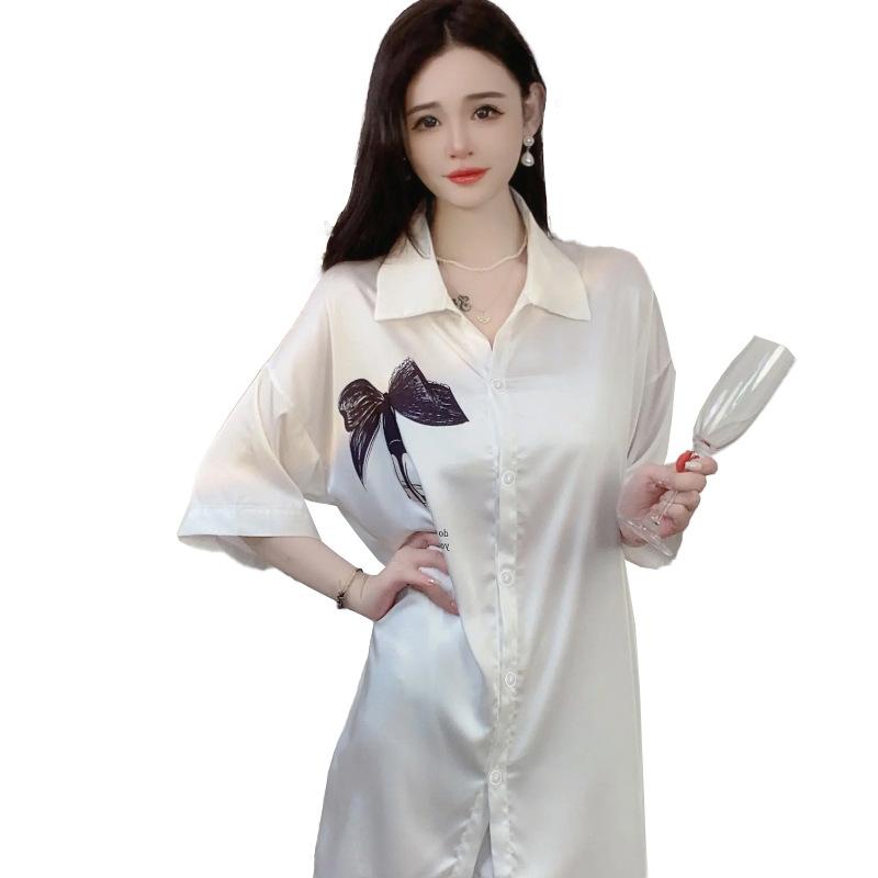 Lazy Wind Sweet Girl Short-Sleeved Nightdress Women'S Summer Chiffon Can Wear Comfortable Loungewear