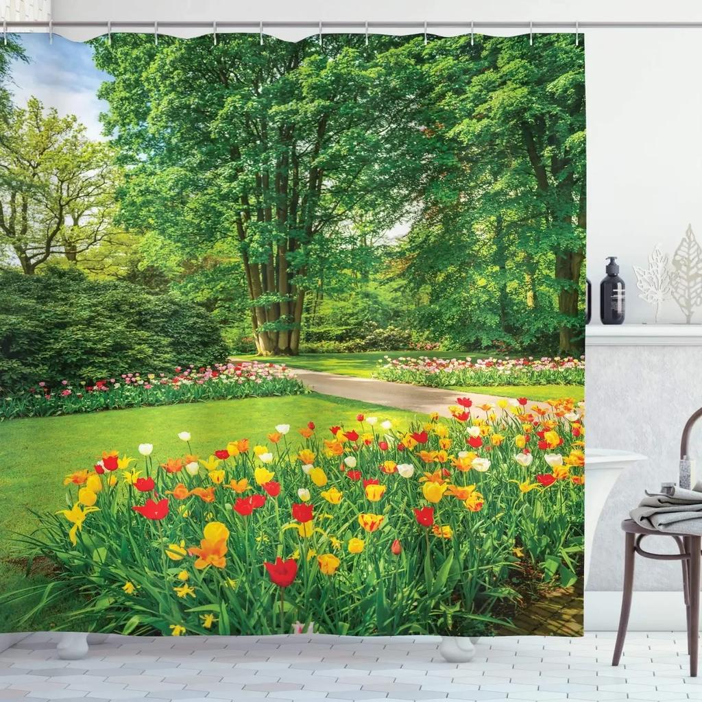 Garden Landscape Shower Curtain Forest Nature Flowers Plants Rural Park Scenery Bath Curtains Modern Printed Bathroom Decor Sets
