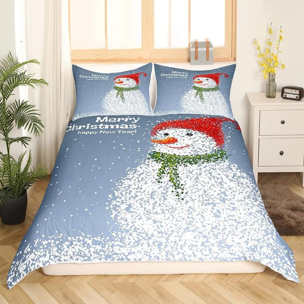 Weihnachten Schneemann König Königin Bettbezug Kinder Cartoon Bettdeckenbezug Weiß Winter Schneeflocke Bettwäsche Set Polyester Bettdeckenbezug