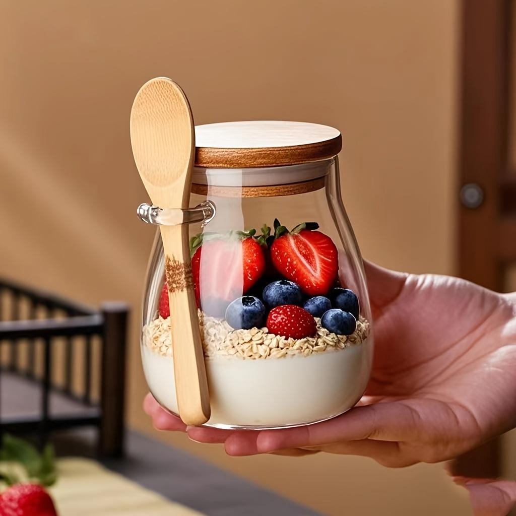 High borosilicate glass seasoning jar bamboo lid with spoon kitchen sealed jar household storage jar grain tea jar