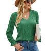 Autumn New Women's Solid Color Hollow Lace Long Sleeve Sexy Knit Lace Top, Amazon Europe America Cross-border Style