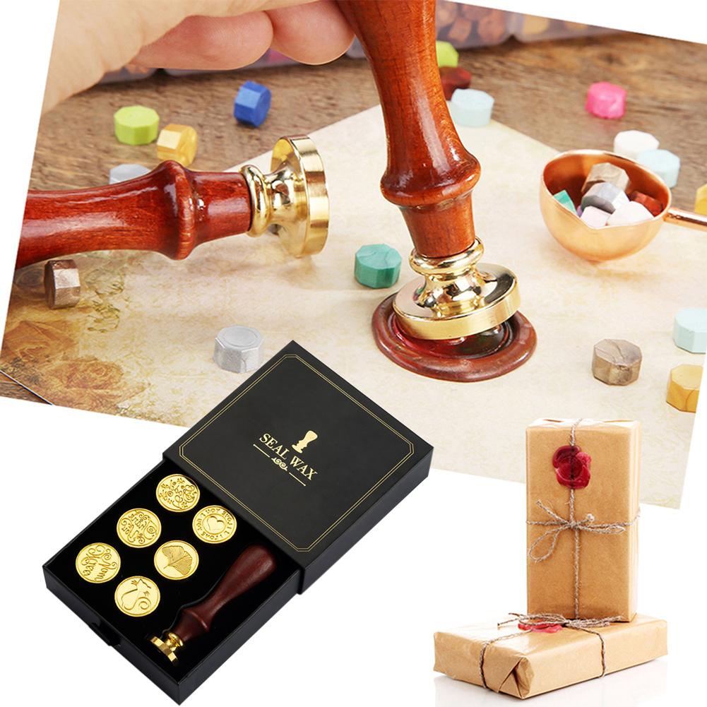 Retro Wax Seal Set Wooden Handle Exquisite Wax Seal Stamp Set Fire Paint Seal Set Envelope Invitation Sealing Wax Craft Gift Box
