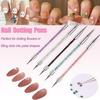 5Pcs/Set Professional 2 Ways Nail Art Dotting Pen Plastic Swirl Wood Marbleizing Steel Rhinestones Pickup Pen Manicure Tools
