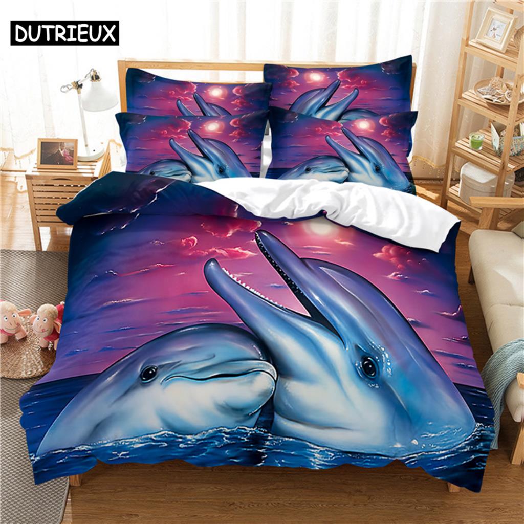 Comforter 3D Digital Printing Fashion Design Dolphins Bedding Set Queen Size