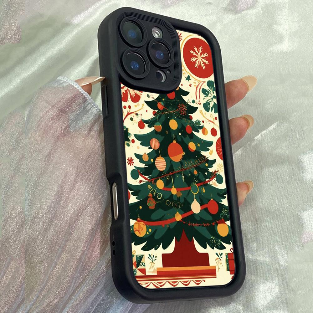 JT293 illustration vintage christmas tree gifts for iPhone 17 16 15 14 13 Pro Max Samsung S26 S25 Ultra A17 A16 A07 A56 Xiaomi 15T Redmi 15c Soft Case