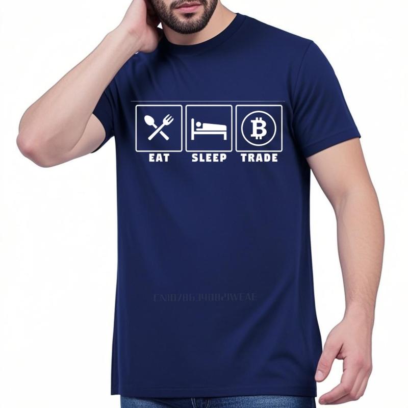 

Cotton summer Teenagers tshirt Eat Sleep Trade Bitcoin Short Sleeve Workout Oneck Tee shirt men cotton tshirt fashion tops 4XL